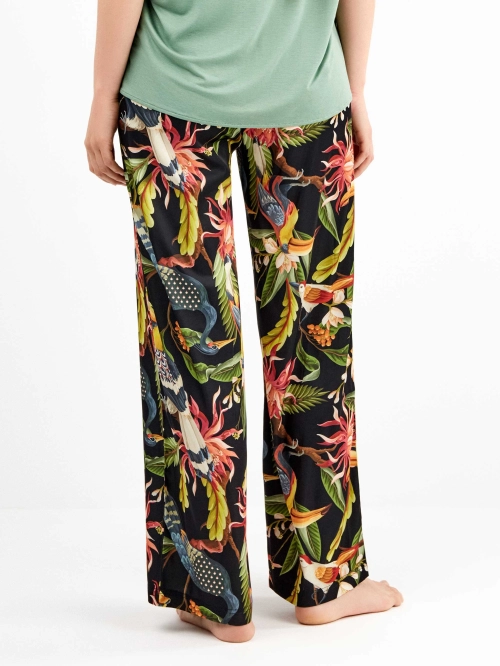 Pantalón ancho de satén con estampado tropical sofisticado - Gisela