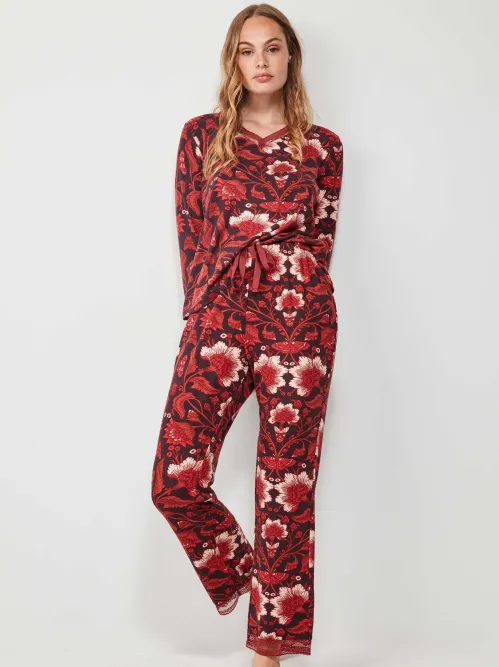 Pijama largo de punto elástico estampado - Gisela